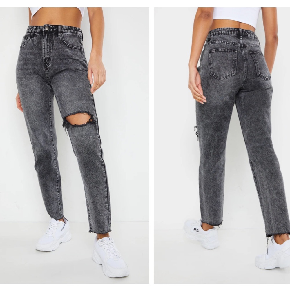 PrettyLittleThing Vintage Wash Black Mom Jeans 10 NWT